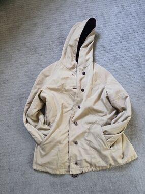 Men's Hooded Raincoat in Beige with Contrasting Dark Hood Lining